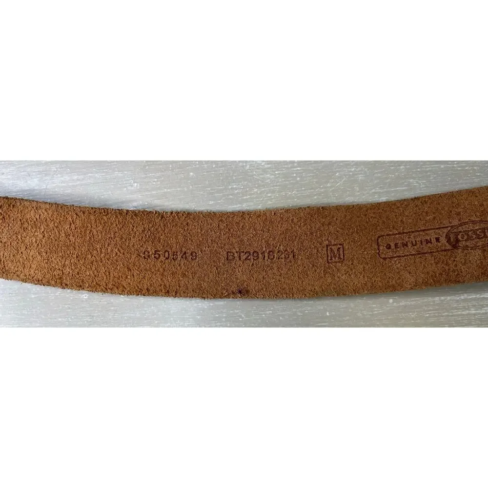 Boho Fossil Tooled Leather Belt with Bedazzled Medallion Style Buckle